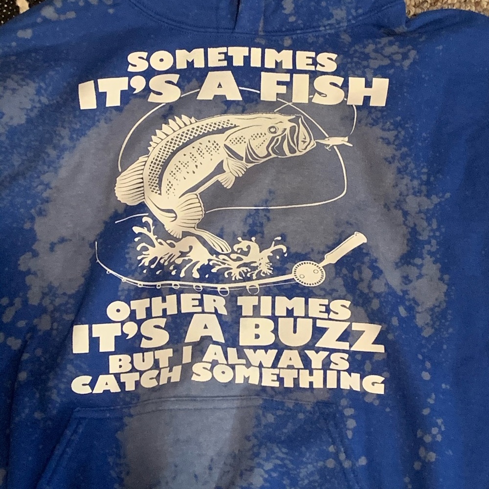 Bleached Hoodie with Fishing Transfer